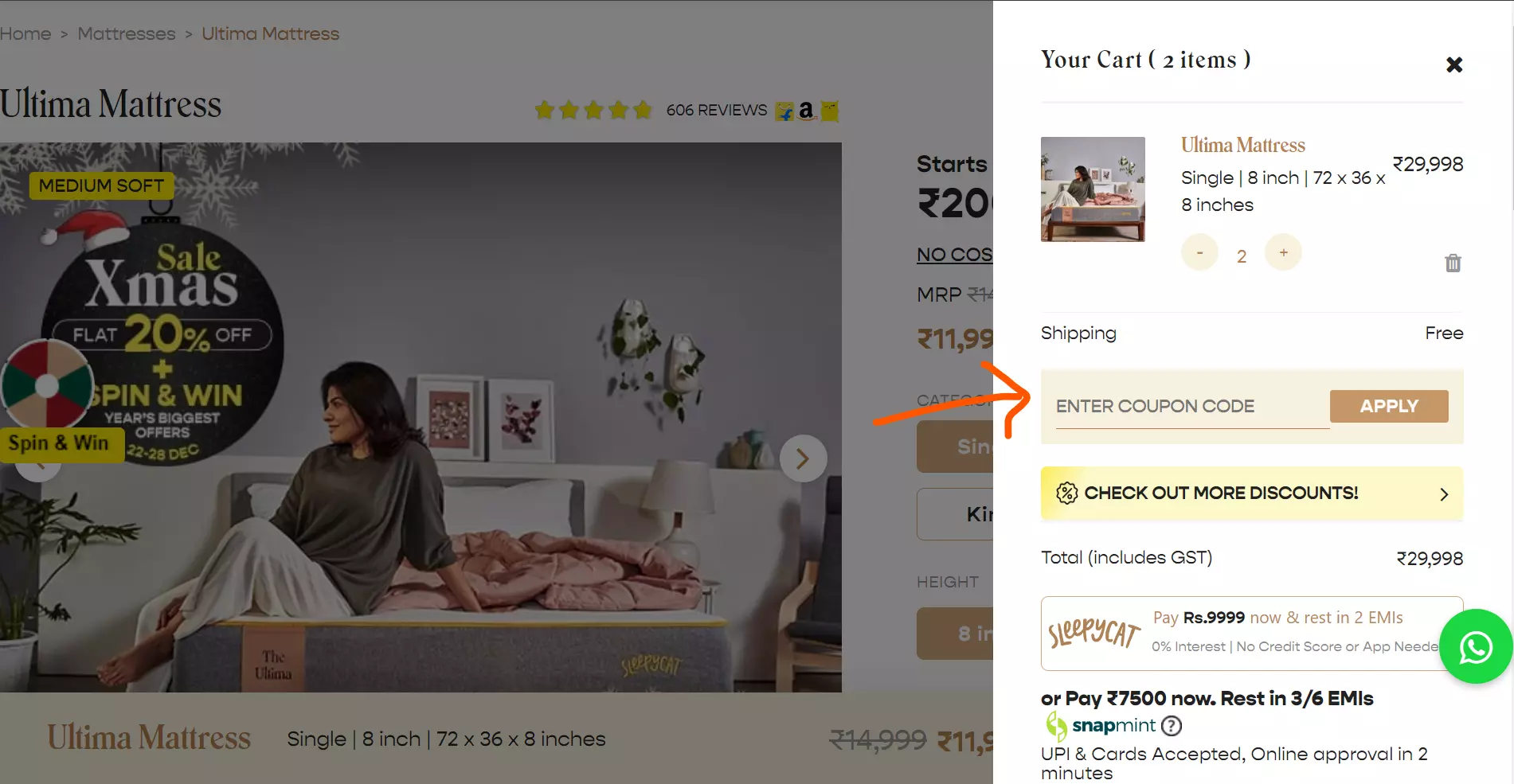 SleepyCat Coupon Code Field